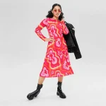 All-Over Print Long Sleeve Midi Dress